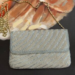 DeLil Vintage Elegant Silver Beaded Clutch Evening  or day tine purse